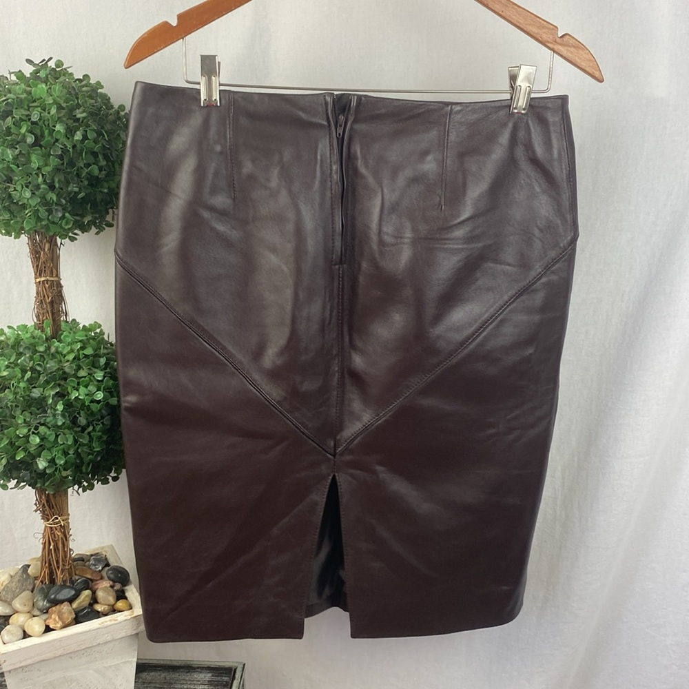 Victoria’s Secret 100% Leather Brown Chocolate Knee Length Skirt 10 - Picture 3 of 5